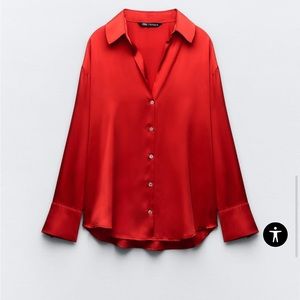 Zara red satin button down shirt